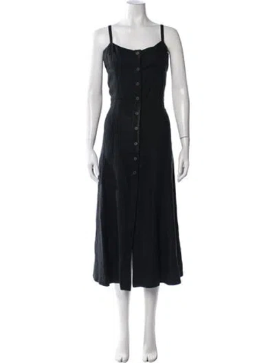 Pre-owned Three Graces London Three Graces Linen Midi Length Dress In Black