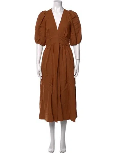 Pre-owned Three Graces London Three Graces Linen Midi Length Dress In Brown