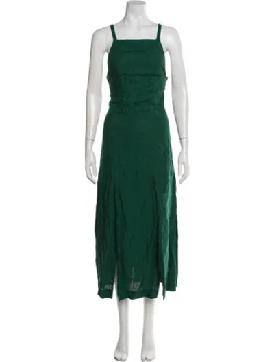Pre-owned Three Graces London Three Graces Linen Midi Length Dress In Green
