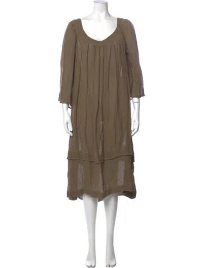 Pre-owned Three Graces London Three Graces Linen Midi Length Dress In Neutral