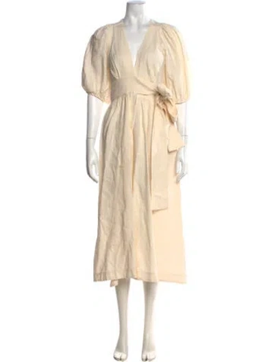 Pre-owned Three Graces London Three Graces Linen Midi Length Dress In Neutral