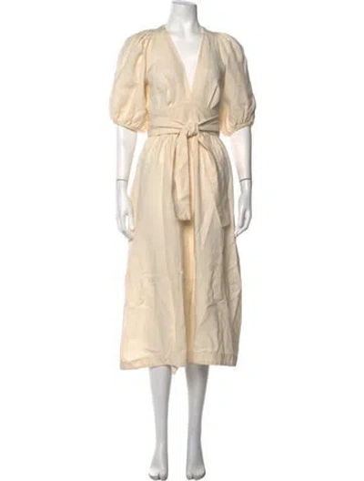 Pre-owned Three Graces London Three Graces Linen Midi Length Dress In Neutrals