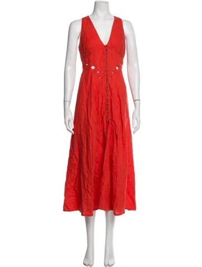 Pre-owned Three Graces London Three Graces Linen Midi Length Dress In Orange