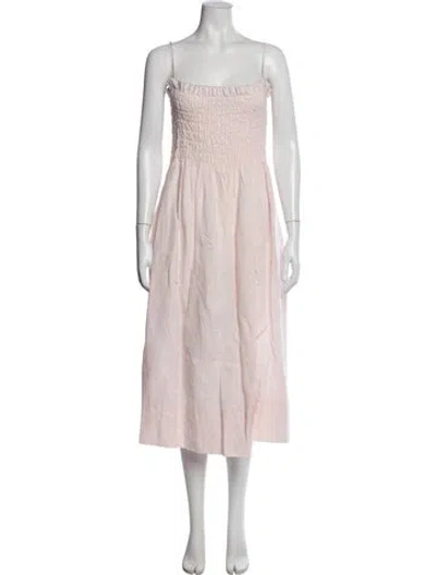 Pre-owned Three Graces London Three Graces Linen Midi Length Dress In Pink