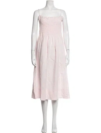 Pre-owned Three Graces London Three Graces Linen Midi Length Dress In Pink