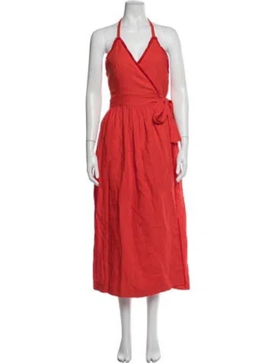 Pre-owned Three Graces London Three Graces Linen Midi Length Dress In Red