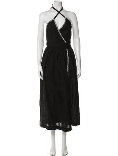 Pre-owned Three Graces London Three Graces Linen Midi Length Dress W/ Tags In Black