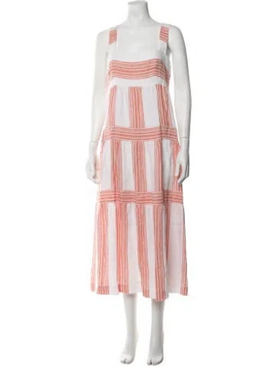 Pre-owned Three Graces London Three Graces Linen Midi Length Dress In White