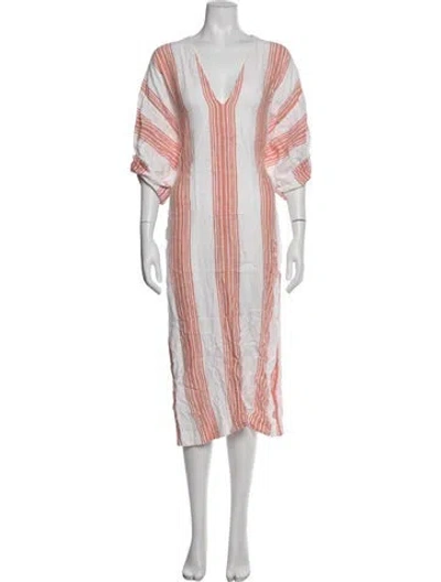 Pre-owned Three Graces London Three Graces Linen Striped Robe In Neutral