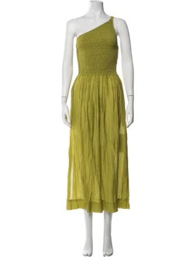Pre-owned Three Graces London Three Graces One-shoulder Midi Length Dress In Green