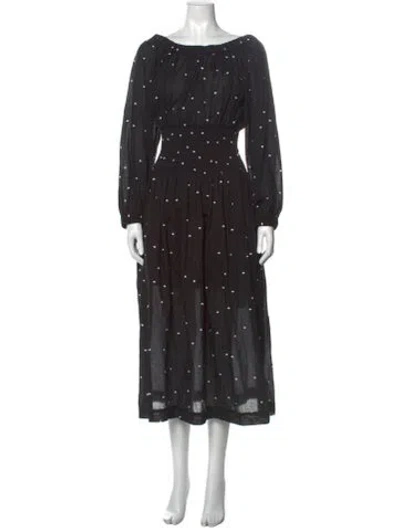 Pre-owned Three Graces London Three Graces Polka Dot Print Midi Length Dress In Black