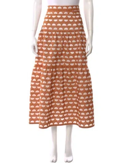 Pre-owned Three Graces London Three Graces Polka Dot Print Midi Length Skirt In Orange