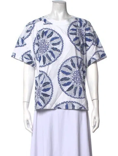 Pre-owned Three Graces London Three Graces Printed Crew Neck Top In Blue/white