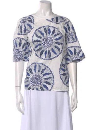 Pre-owned Three Graces London Three Graces Printed Crew Neck Top In White