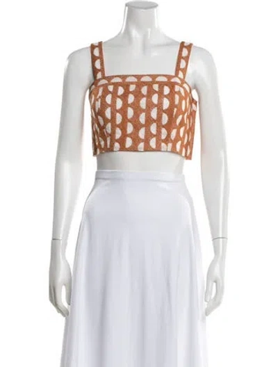 Pre-owned Three Graces London Three Graces Printed Square Neckline Crop Top In Orange