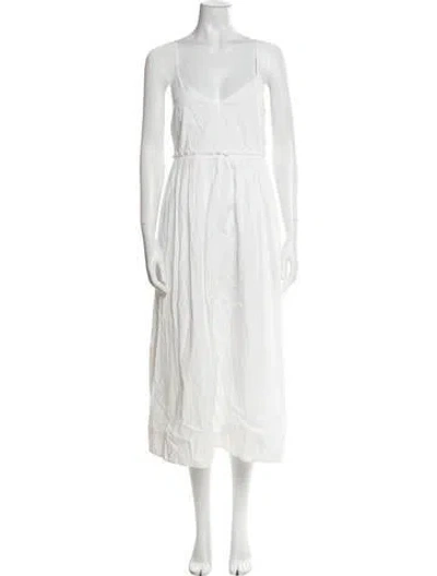 Pre-owned Three Graces London Three Graces Square Neckline Midi Length Dress In White