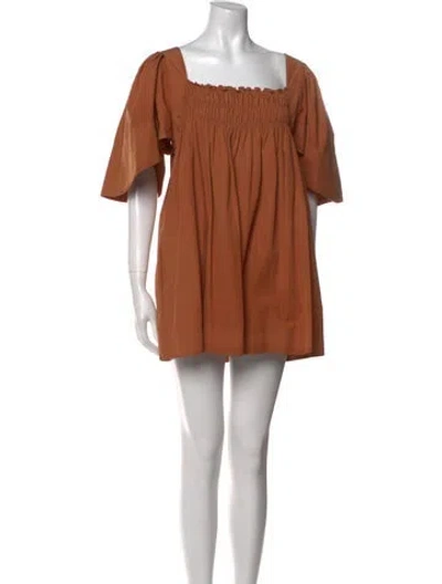 Pre-owned Three Graces London Three Graces Square Neckline Mini Dress In Orange