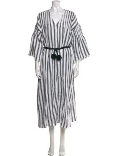 Pre-owned Three Graces London Three Graces Striped Long Dress In White