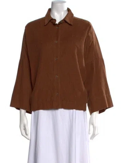 Pre-owned Three Graces London Three Graces Three-quarter Sleeve Button-up Top In Brown