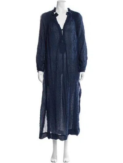 Pre-owned Three Graces London Three Graces V-neck Long Dress In Blue
