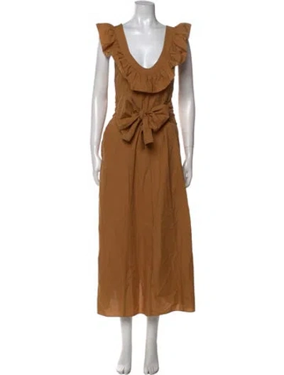Pre-owned Three Graces London Three Graces V-neck Long Dress In Brown