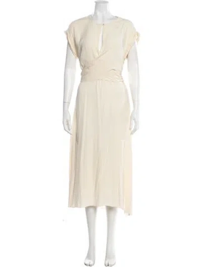 Pre-owned Three Graces London Three Graces V-neck Long Dress In Neutral