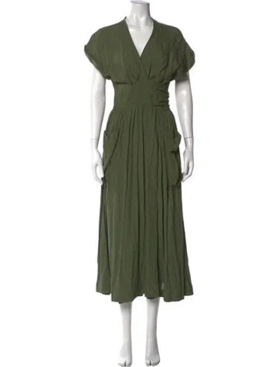 Pre-owned Three Graces London Three Graces V-neck Long Dress W/ Tags In Green