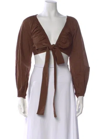 Pre-owned Three Graces London Three Graces V-neck Long Sleeve Crop Top In Brown