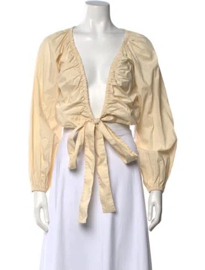 Pre-owned Three Graces London Three Graces V-neck Long Sleeve Crop Top In Neutral