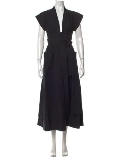 Pre-owned Three Graces London Three Graces V-neck Midi Length Dress In Black