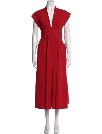 Pre-owned Three Graces London Three Graces V-neck Midi Length Dress In Orange