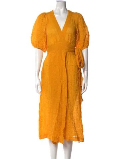 Pre-owned Three Graces London Three Graces V-neck Midi Length Dress W/ Tags In Yellow