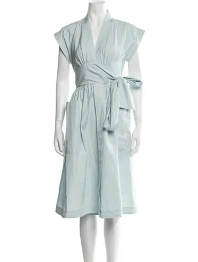 Pre-owned Three Graces London V-neck Midi Length Dress In Blue