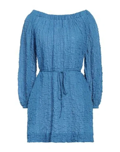 Three Graces London Woman Mini Dress Azure Size 8 Cotton, Elastane In Blue