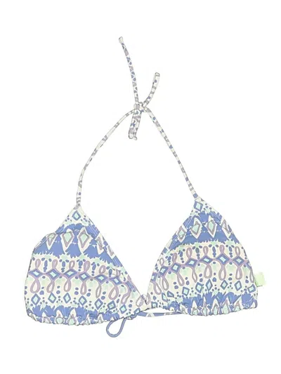 Pre-owned Three Islands Swimsuit Top Blue Print Pattern Swimwear