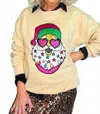Three Pearls And Co. Women's Heart Eyes Santa Sweatshirt In Cream In Multi