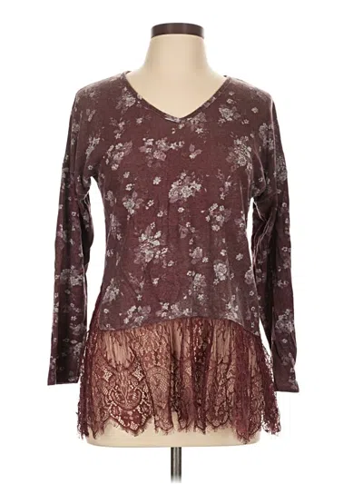 Pre-owned Three Pink Hearts Long Sleeve Blouse In Burgundy