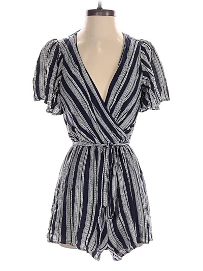Pre-owned Three Pink Hearts Romper In Blue