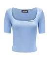 Three Quarters Square-necked Sweater In Blue