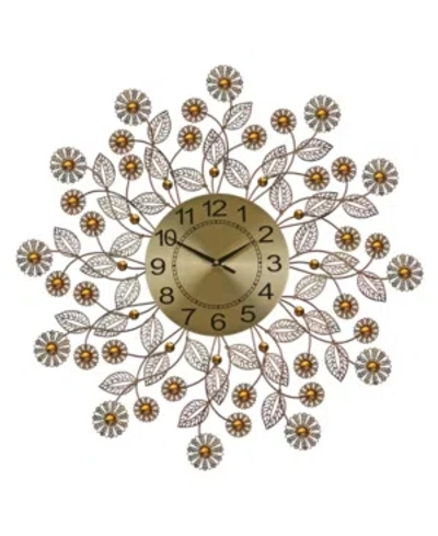 Three Star Flowers Wall Clock In Gold