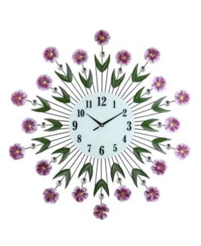 Three Star Flowers Wall Clock In Purple