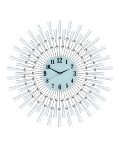 Three Star Sunburst Wall Clock In Silver