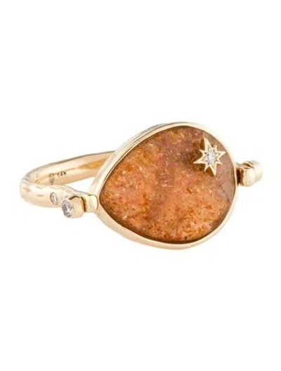 Pre-owned Three Stories 14k Sunstone & Diamond Wish On A Star Sideway Flip Ring In Multi