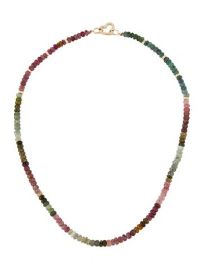 Pre-owned Three Stories 14k Tourmaline & Diamond Heart Bead Necklace, 18.75" In Multi