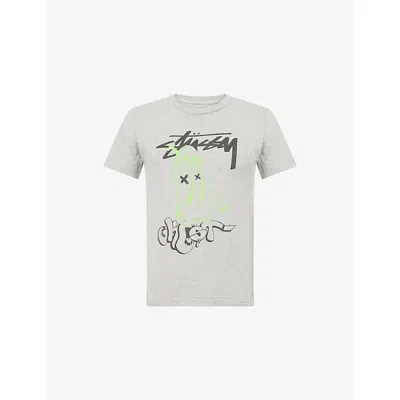 Thrifty Towel Mens Multi-coloured Pre-loved Stussy X Ghosts Skull Short-sleeve Cotton T-shirt