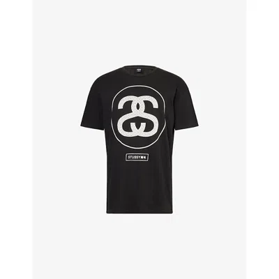 Thrifty Towel Mens Black Pre-loved Stüssy Graphic-print Cotton T-shirt