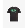 Thrifty Towel Mens Black Pre-loved Stüssy Graphic-print Cotton T-shirt In Black