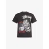 Thrifty Towel Mens Black Pre-loved Stüssy Living In Full Graphic-print Cotton T-shirt In Black