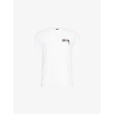 Thrifty Towel Mens White Pre-loved Stüssy Paint-splash Graphic-print Cotton T-shirt