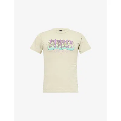 Thrifty Towel Mens Taupe Pre-loved Stüssy Thrased Graphic-print T-shirt